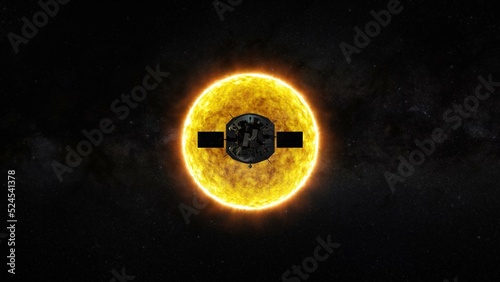 Parker Solar Probe Mission to the sun. Dramatic view of the sun with fire and plazma along the surface photo
