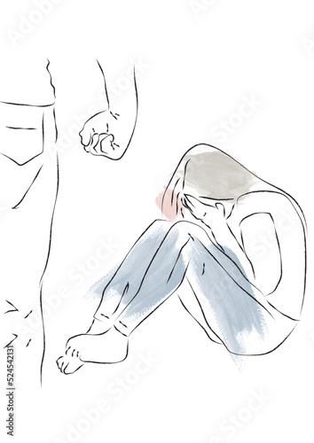 woman victim of domestic violence crying with her hands on her face coast man hand drawn design style minimal vector illustration painting