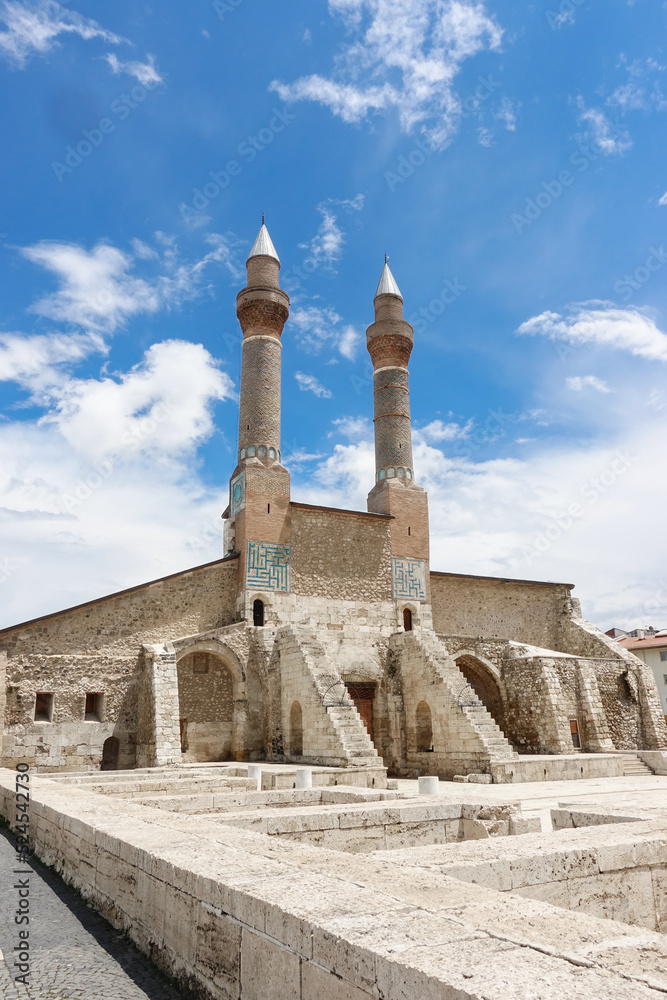 Twin minarets madrasah in Sivas city - Sivas is a tourist magnet city of modern Turkey with many historical monumental remains.
