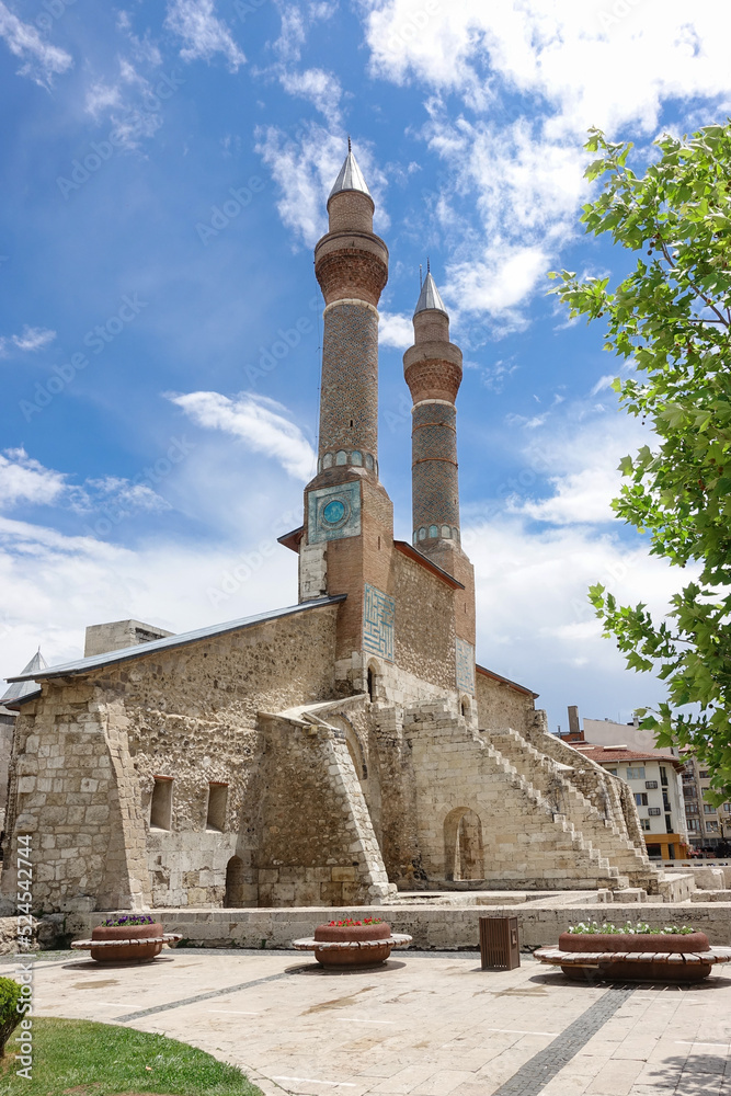 Twin minarets madrasah in Sivas city - Sivas is a tourist magnet city of modern Turkey with many historical monumental remains.
