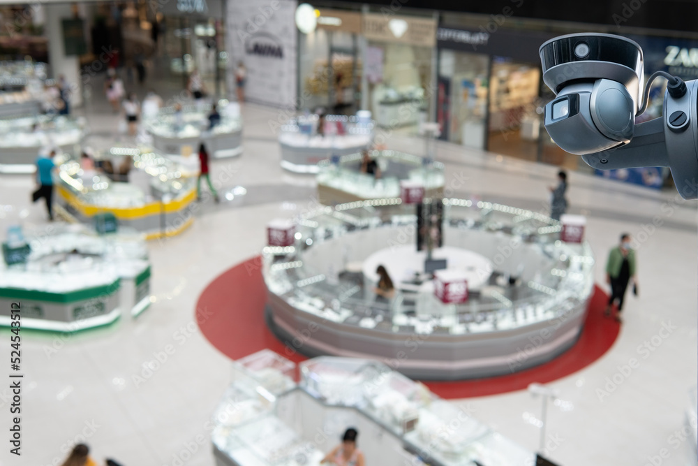 CCTV on Shopping mall or supermarket on blurry background