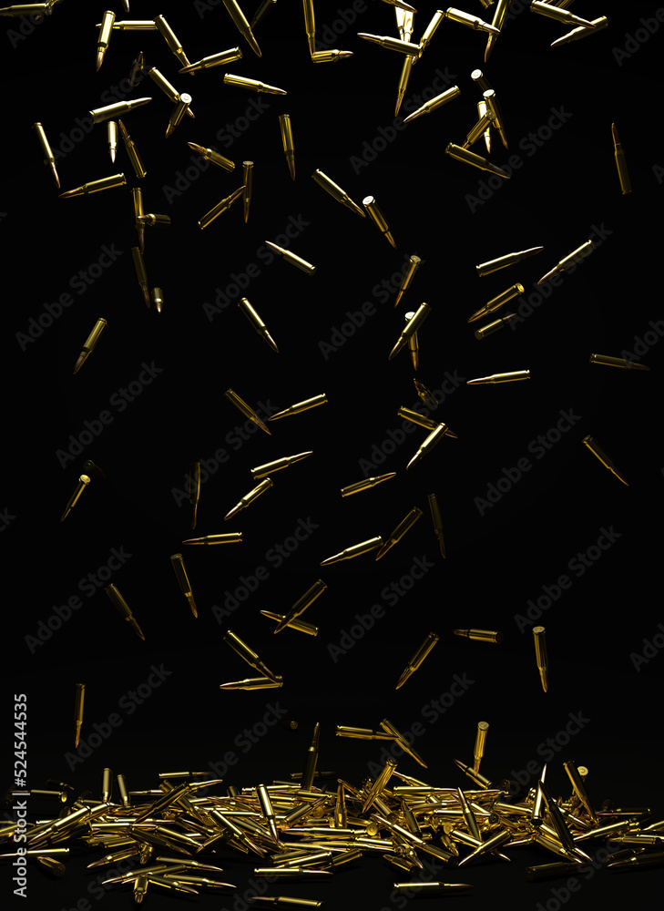 Realistic 3D Rendered Bullets Falling On Floor Into A Pile
