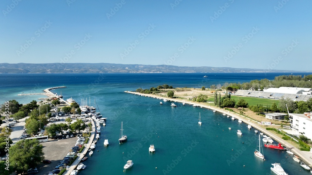 croatia, cetina, river, sea, beach, traveling, ships, hills, panorama,