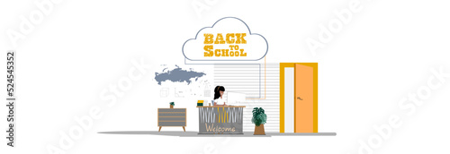 Welcome to school, the teacher teaches online lessons.