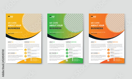 Corporate business flyer template design set with yellow , green and orange color