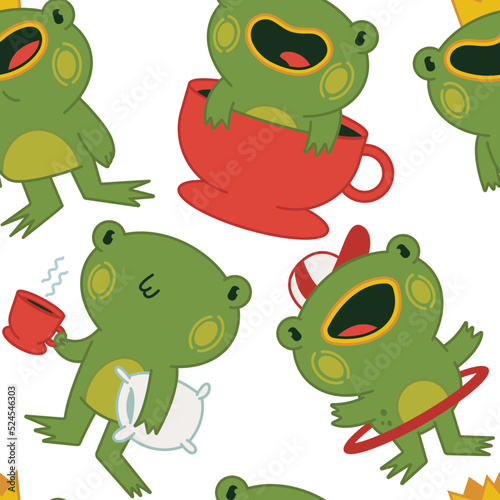 Cute frogs vector cartoon seamless pattern background for wallpaper  wrapping  packing  and backdrop.