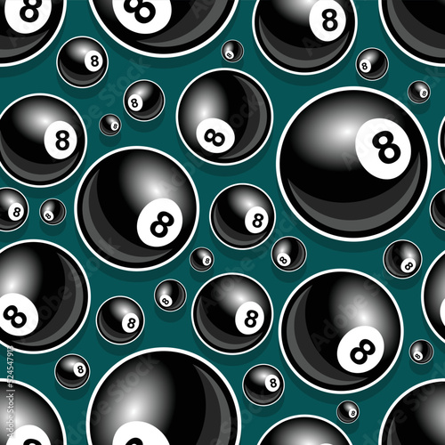 Seamless pattern with billiard pool snooker 8 ball symbol vector graphic