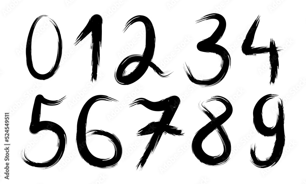 vector set of calligraphic acrylic or ink numbers. Numbers for your design, a brush on a white background vector set of calligraphic acrylic or ink numbers. Numbers for your design, a brush on a white background