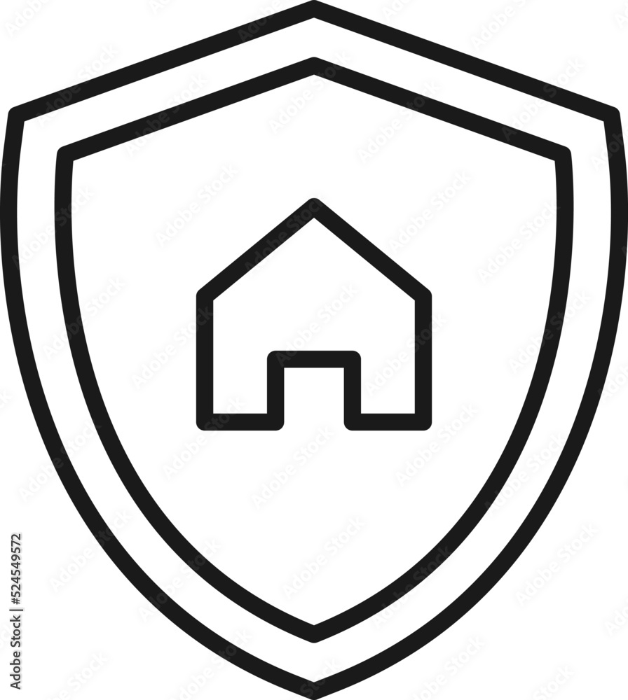 Shield, armor, protection sign. Minimalistic vector symbol drawn with black thin line. Suitable for adverts, stores, shops, books. Line icon of house inside of armor or shield Shield, armor, protection sign. Minimalistic vector symbol drawn with black thin line. Suitable for adverts, stores, shops, books. Line icon of house inside of armor or shield