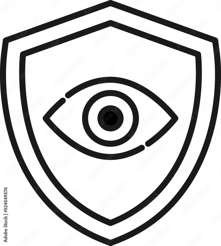 Shield, armor, protection sign. Minimalistic vector symbol drawn with black thin line. Suitable for adverts, stores, shops, books. Line icon of eye inside of armor or shield Shield, armor, protection sign. Minimalistic vector symbol drawn with black thin line. Suitable for adverts, stores, shops, books. Line icon of eye inside of armor or shield