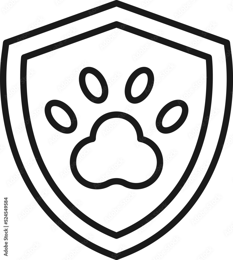 Shield, armor, protection sign. Minimalistic vector symbol drawn with black thin line. Suitable for adverts, stores, shops, books. Line icon of paw inside of armor or shield Shield, armor, protection sign. Minimalistic vector symbol drawn with black thin line. Suitable for adverts, stores, shops, books. Line icon of paw inside of armor or shield
