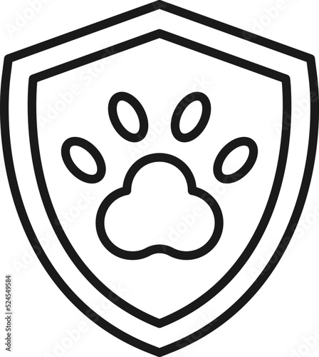 Shield, armor, protection sign. Minimalistic vector symbol drawn with black thin line. Suitable for adverts, stores, shops, books. Line icon of paw inside of armor or shield