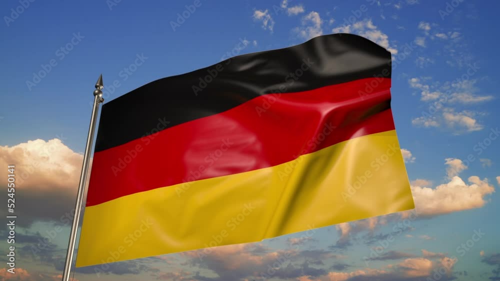 Flag of Germany on a flagpole. Animation 3D on a white background Flag of Germany on a flagpole. Animation 3D on a white background