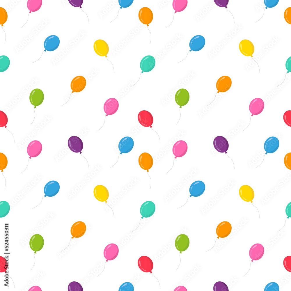 balloon seamless pattern. Print for birthday and party. Flying balloons with a rope.