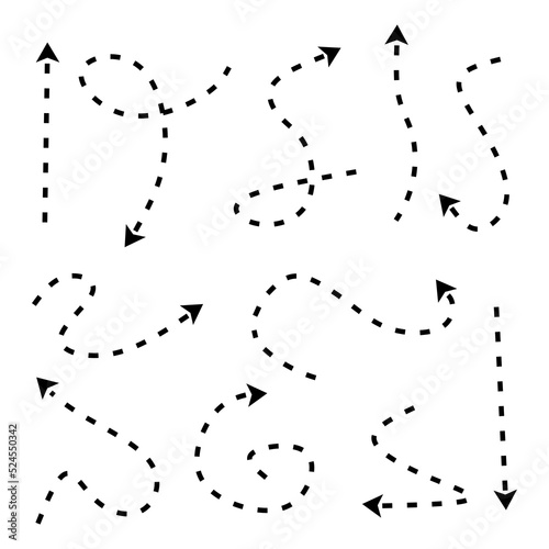Set of vector hand drawn dotted arrows. arrow linear vector illustration