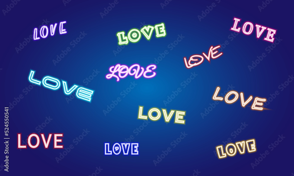 neon inscription Love in different styles neon inscription Love in different styles