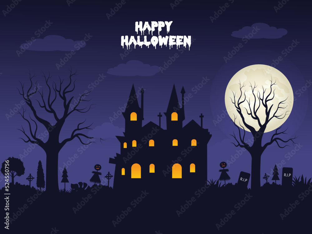 Realistic halloween vertical background with pumpkins haunted house in flat design 12