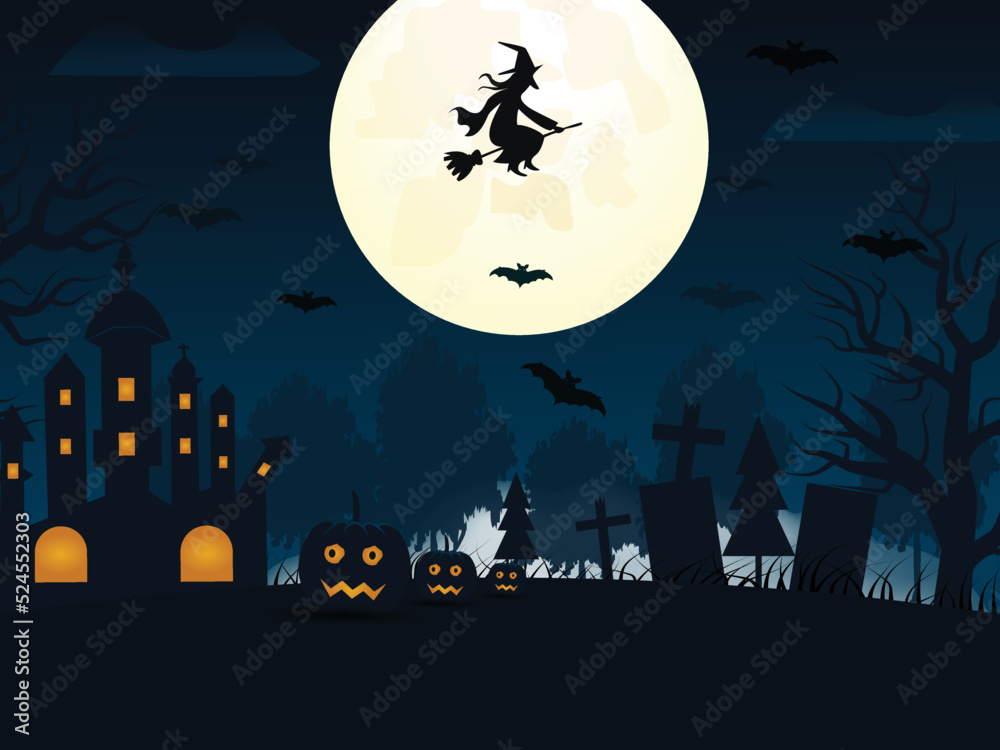 Halloween vertical background in flat design with pumpkin haunted house 08