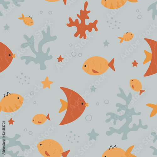 Summer marine pattern with fish. Cute summer patterns with juicy symbols of summer. Ideal for decoration  textiles  covers  cases and more