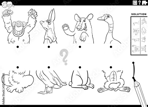 match halves of cartoon animals pictures task coloring page © Igor Zakowski