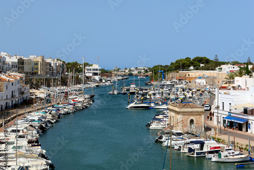 Ciutadella, Menorca (Minorca), Spain. Ciutatella marina (Puerto de Ciutadella) with boats and yachts. Sunny day in the marina of Ciutedella photo