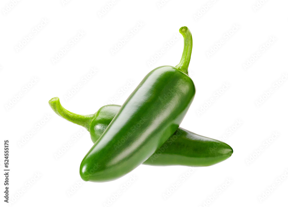 Two jalapeno peppers isolated on white background. Two jalapeno peppers isolated on white background.
