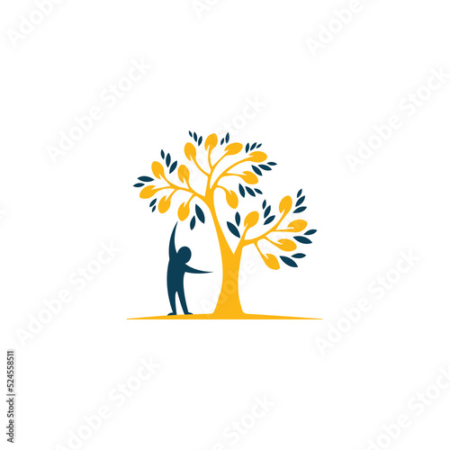 Lemon tree and happy child logo emblem. Kindergarten symbol.