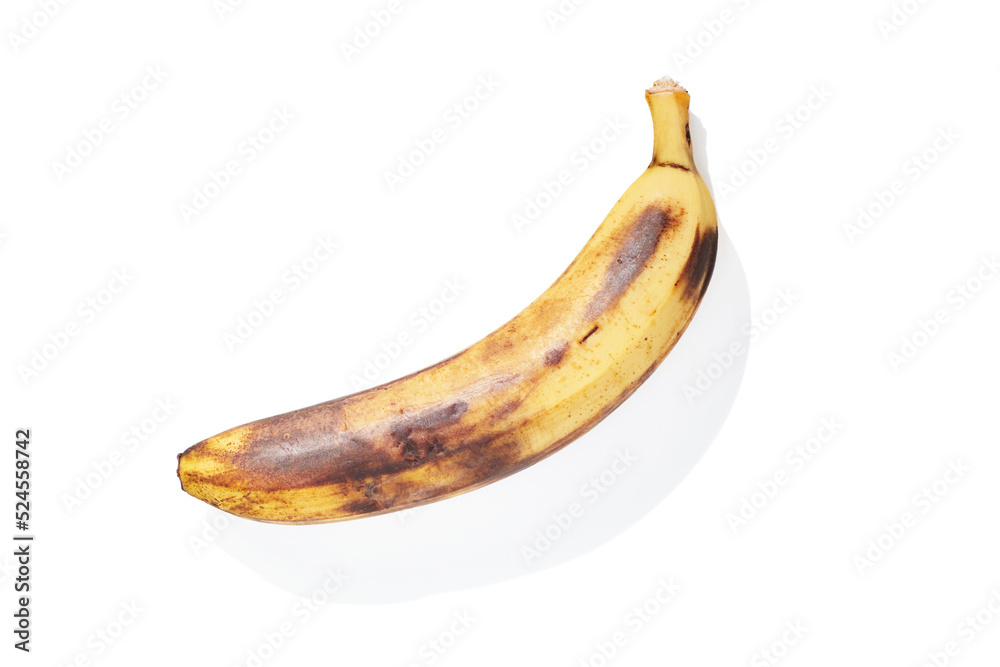 Over ripe banana on white background