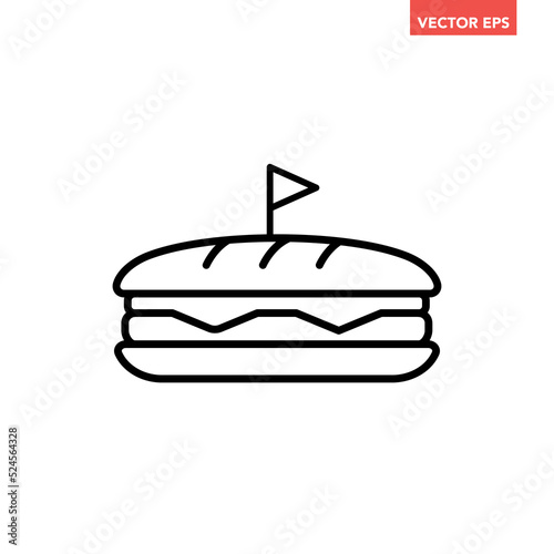 Black single long sub sandwich line icon, simple outline cafe menu food diet flat design pictogram, infographic vector for app logo web button ui ux interface elements isolated on white background
