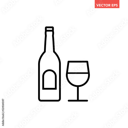 Black single wine bottle line icon, simple outline elegant liqueur flat design pictogram, infographic vector for app logo label web button ui ux interface elements isolated on white background