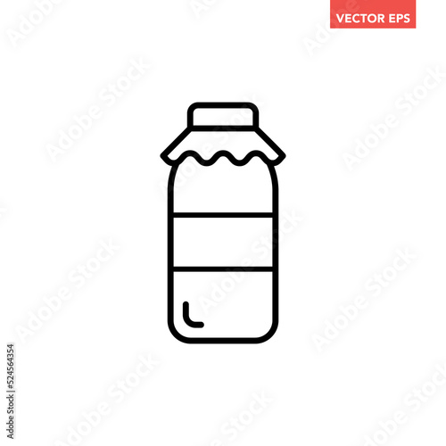 Black single milk bottle line icon, simple outline natural food flat design pictogram, infographic vector for app logo web button ui ux interface elements isolated on white background