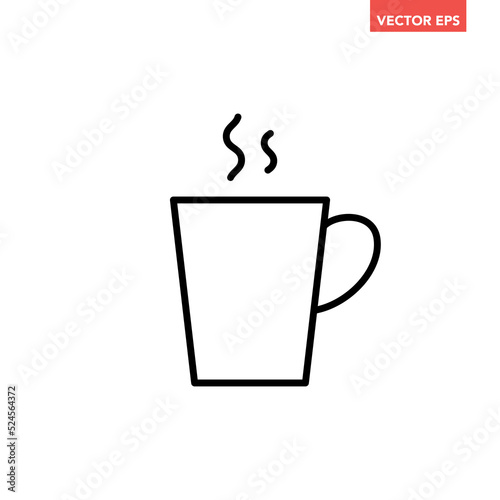 Black single coffee mug line icon, simple outline cafe menu flavor food flat design pictogram, infographic vector for app logo web button ui ux interface elements isolated on white background