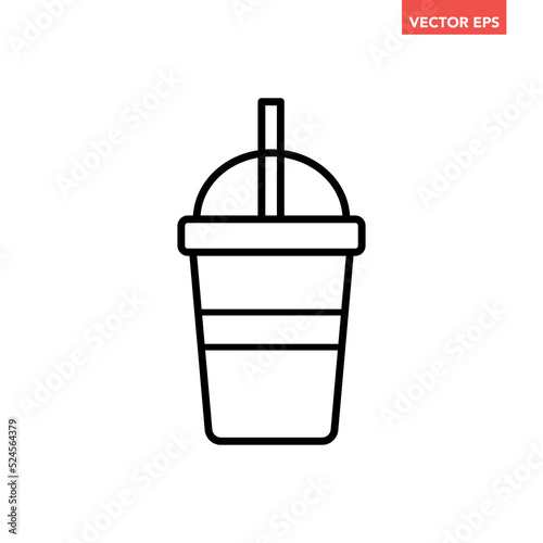 Black single clear milkshake drink line icon, simple outline take away cafe food flat design pictogram, infographic vector for app logo web button ui ux interface elements isolated on white background