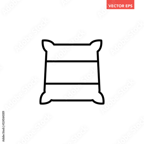 Black single burlap pack with rice, flour or sugar line icon, simple natural food flat design pictogram, infographic vector for app logo web button ui ux interface element isolated on white background