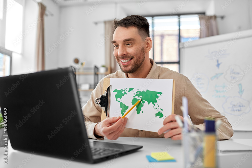 distance education, school and remote job concept happy smiling male