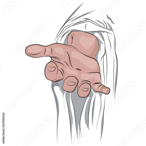 Hand of Jesus Christ with footprints of the crucifixion.