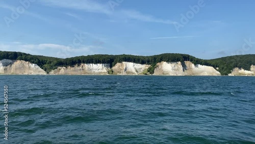 Jasmund National Park, Rugen Island in Germany, view of the cliffs from the ship, 4k video