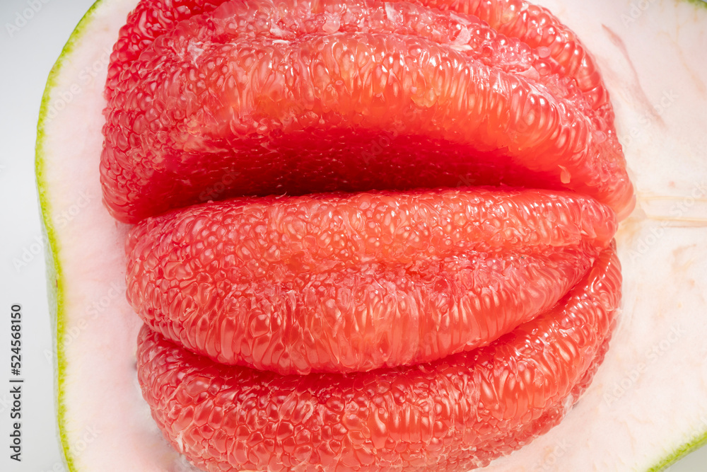 Red Pomelo isolated on white background, Fresh Red Pomelo citrus fruit on white background.