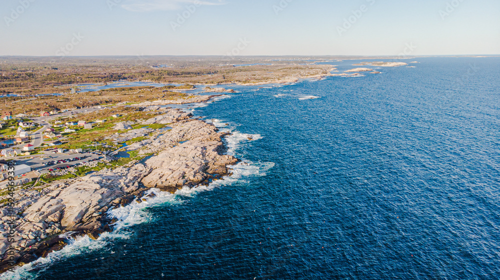 Distance view with Big Waves Aerial- Peggy's Cove, Nova Scotia, Canada