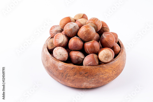 Shelled hazelnuts on the wh...