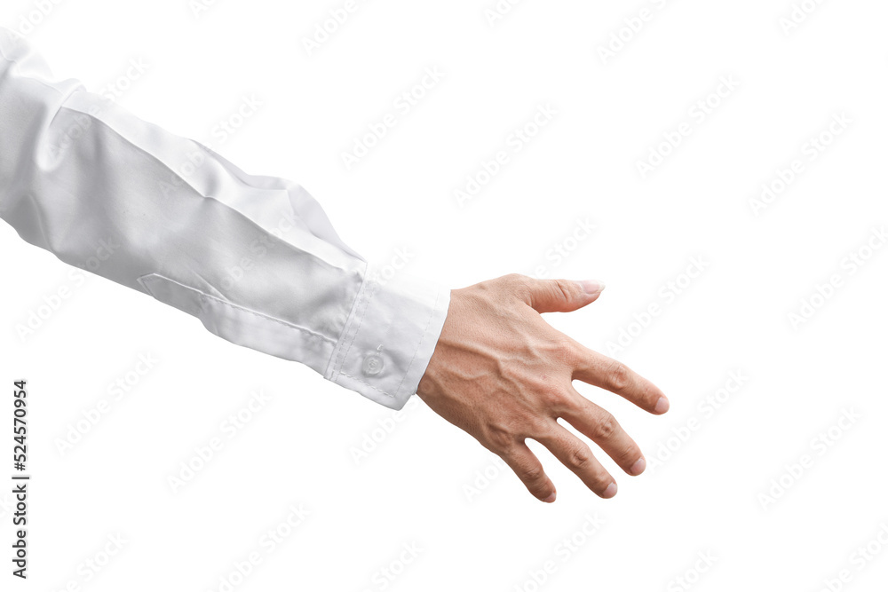 Man hand gesture in white shirt isolated on transparent background - PNG format. Man hand gesture in white shirt isolated on transparent background - PNG format.