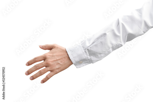 Man hand gesture in white shirt isolated on transparent background - PNG format. © banphote
