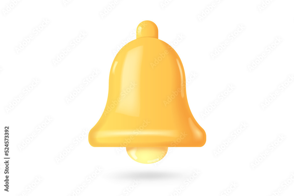 3d notification bell icon. 3d render yellow ringing bell 3d notification bell icon. 3d render yellow ringing bell