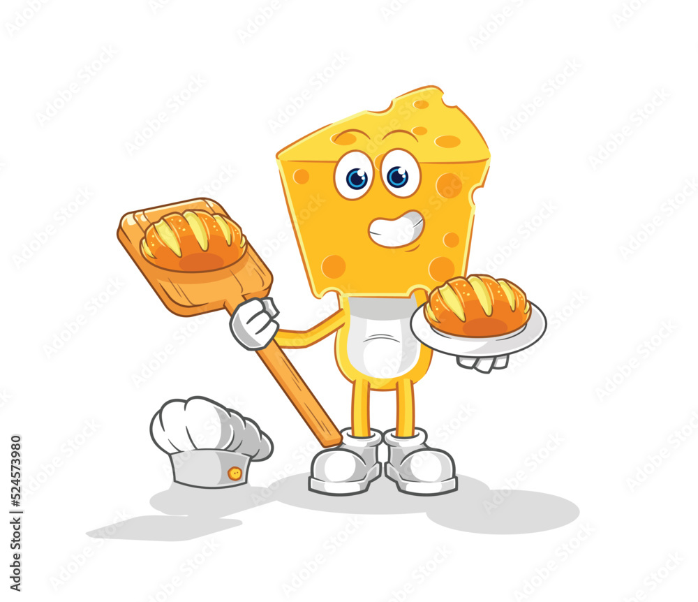 cheese head baker with bread. cartoon mascot vector