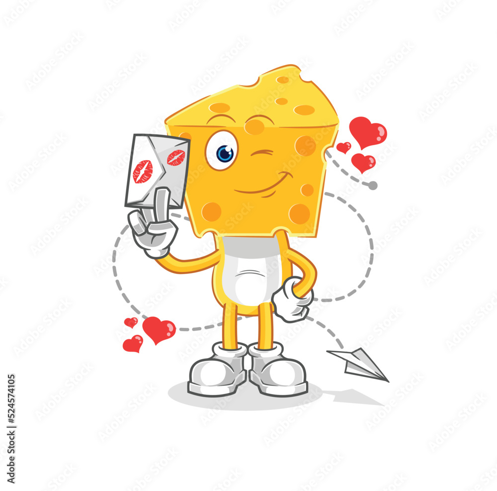 cheese head hold love letter illustration. character vector cheese head hold love letter illustration. character vector