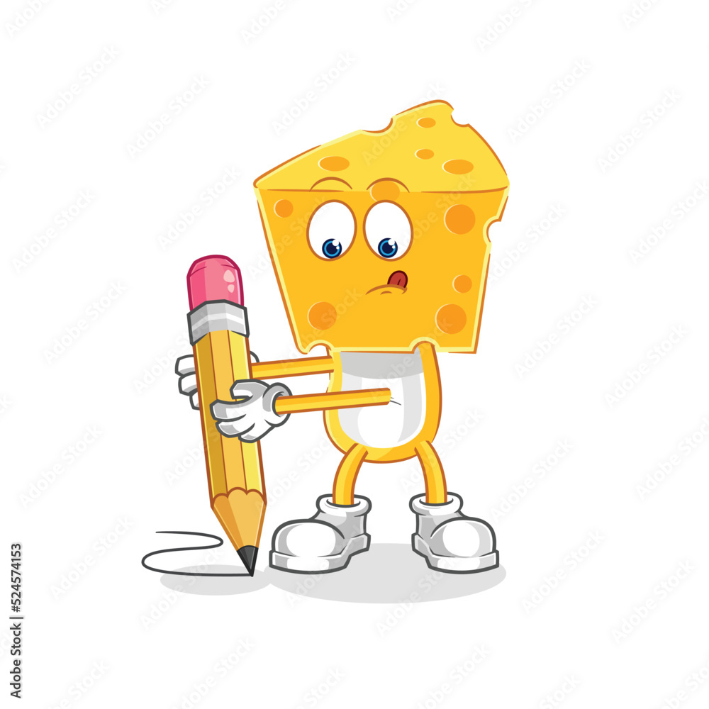 cheese head write with pencil. cartoon mascot vector cheese head write with pencil. cartoon mascot vector