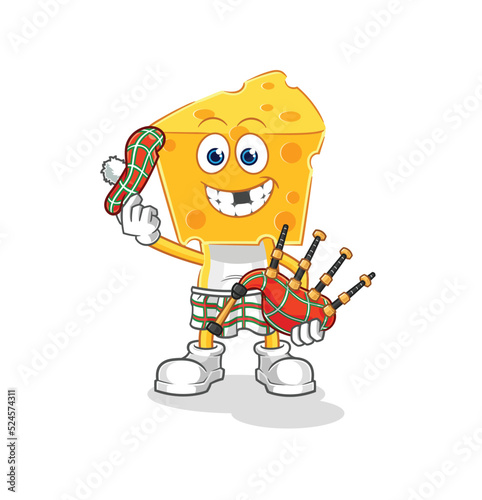 cheese head scottish with bagpipes vector. cartoon character