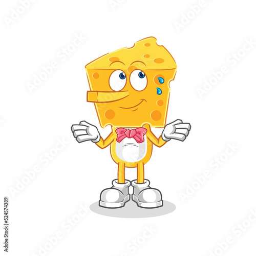cheese head lie like Pinocchio character. cartoon mascot vector