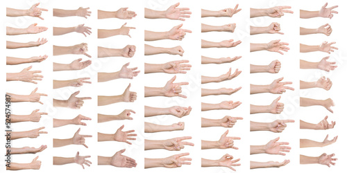 GROUP of Male hands gestures isolated on transparent background - PNG format.
