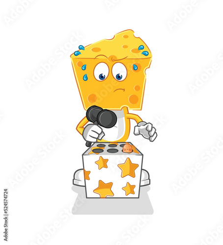 cheese head play whack a mole mascot. cartoon vector